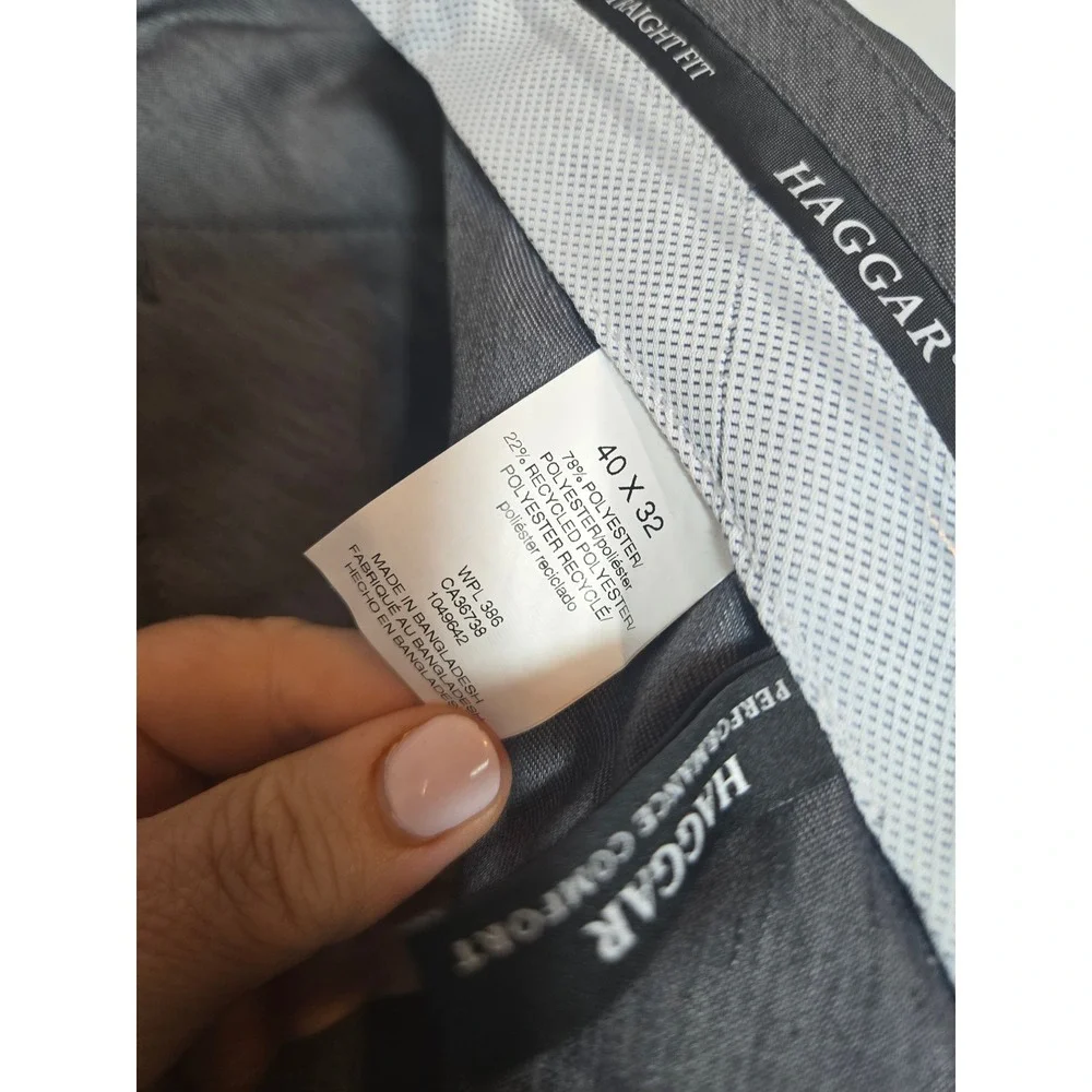 Haggar Men 40x32 Premium Flex Straight Fit Dress Pants Dark Grey Stretch HD70000